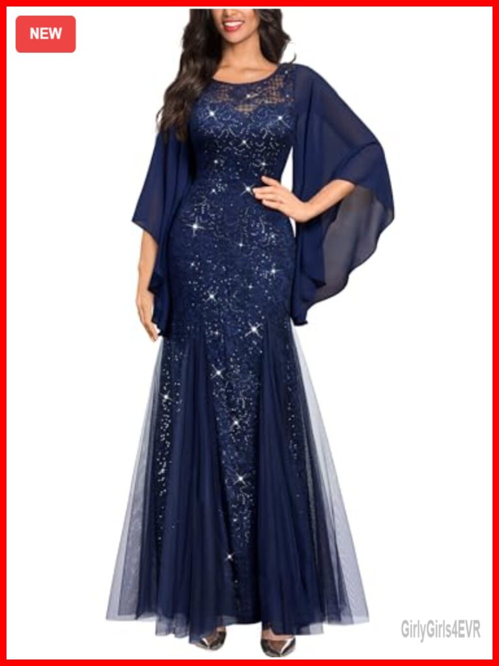 Lace Tulle Sequin Floral Mermaid Hem Formal Evening Dress